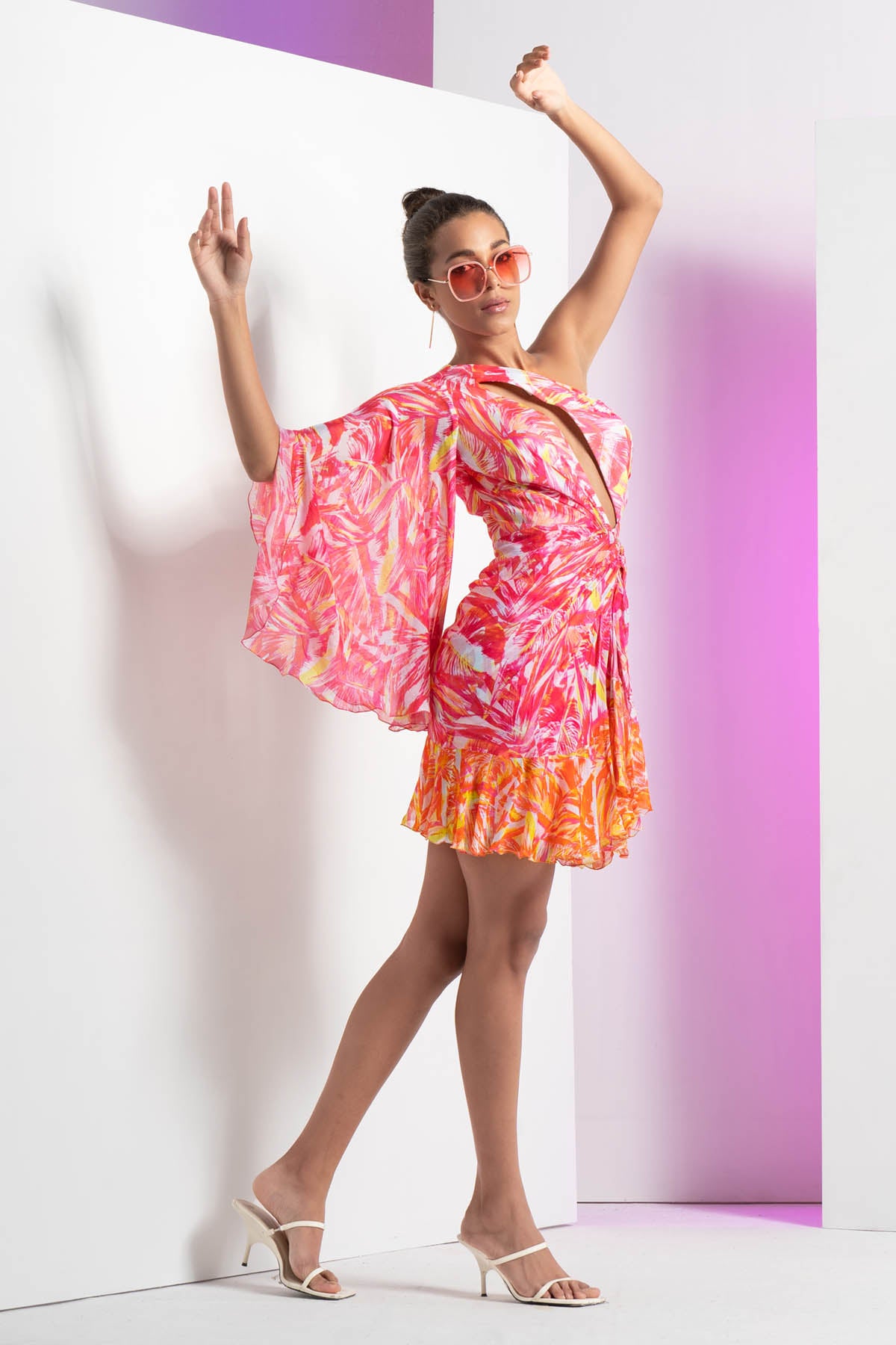 Pink Twisted Leaf Short Dress