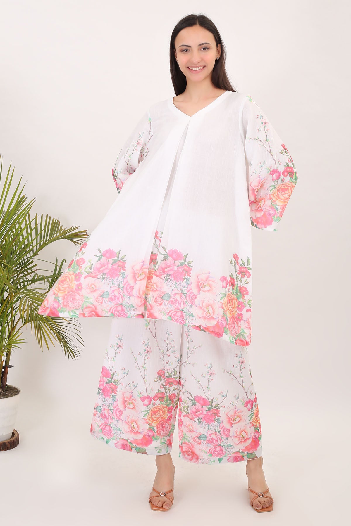 Pink White Printed Kurta Set