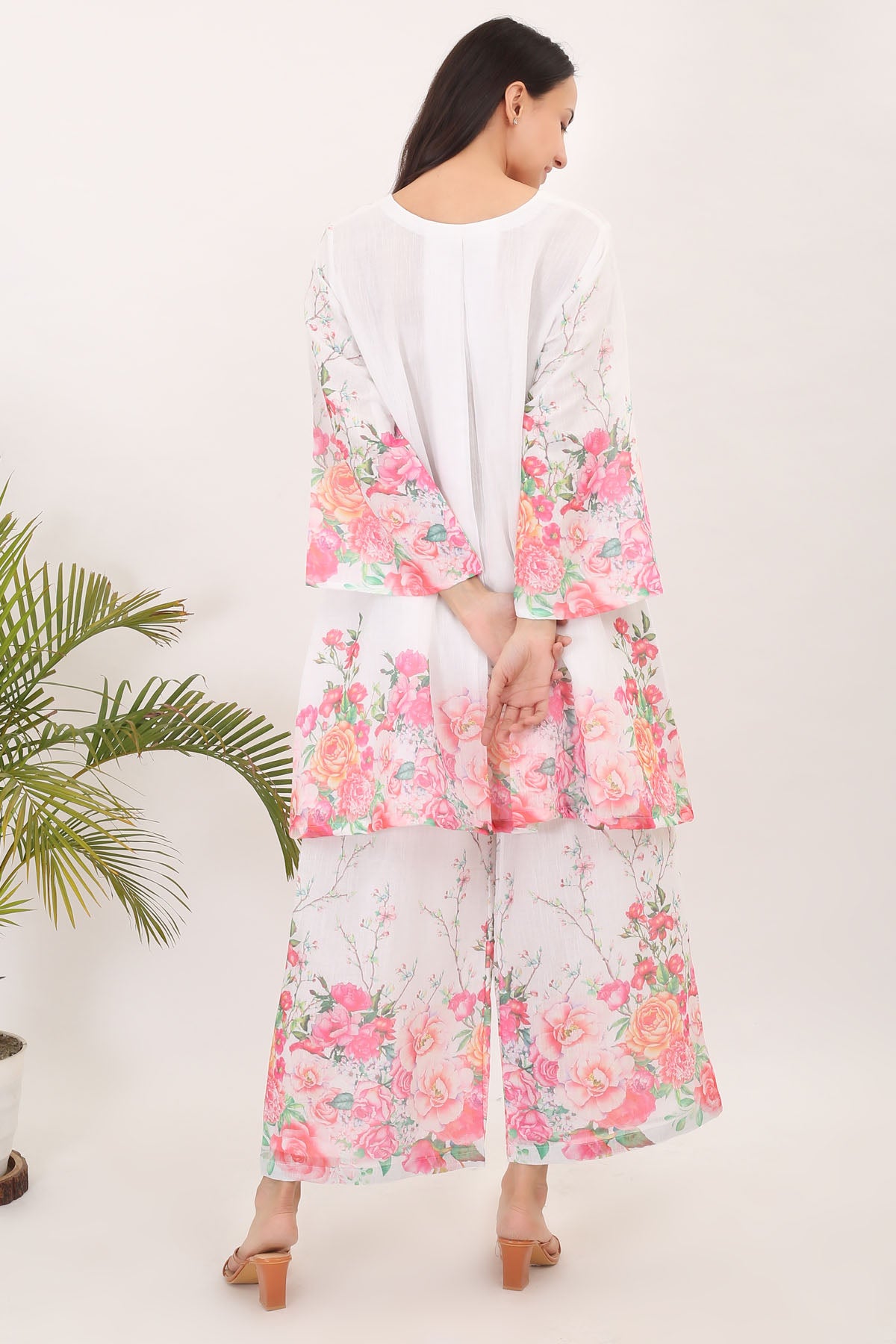 Pink White Printed Kurta Set