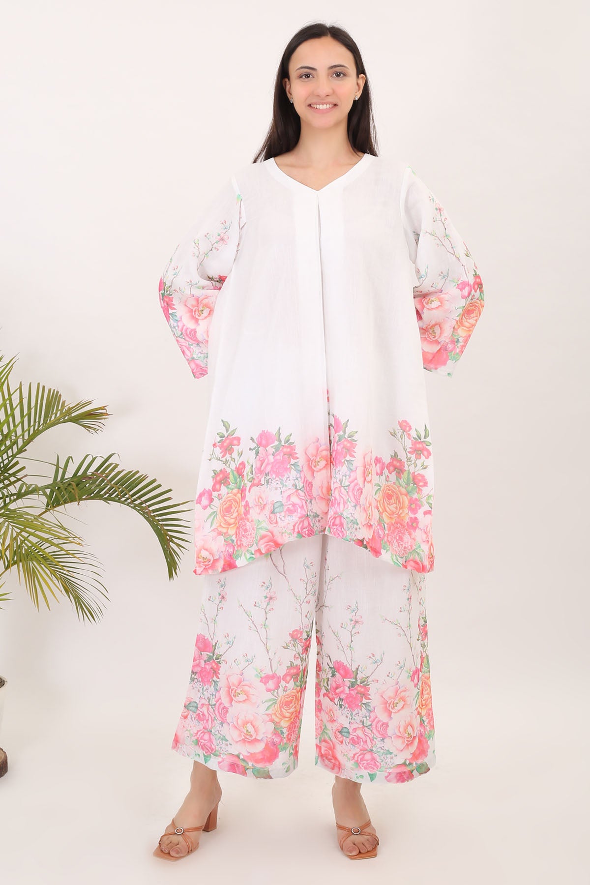 Pink White Printed Kurta Set