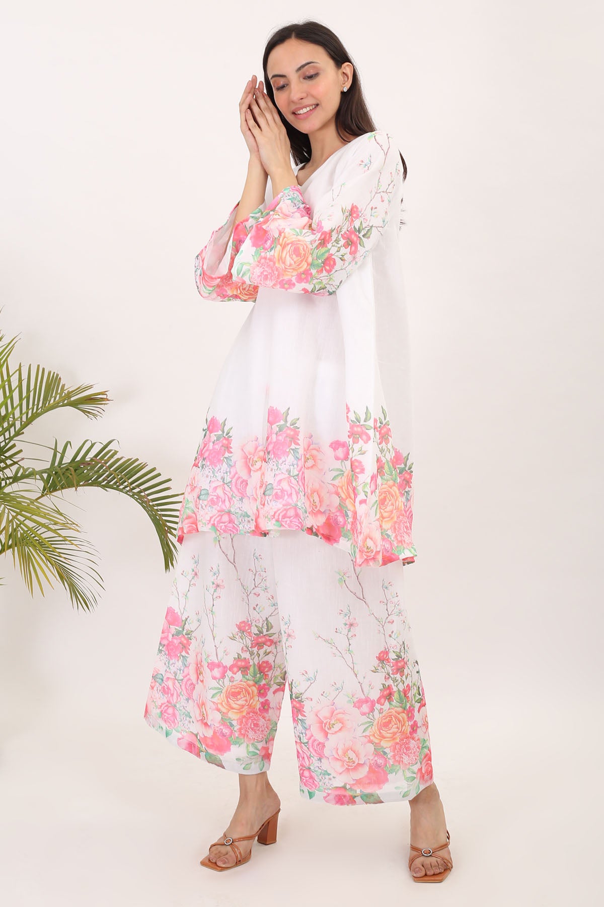 Pink White Printed Kurta Set