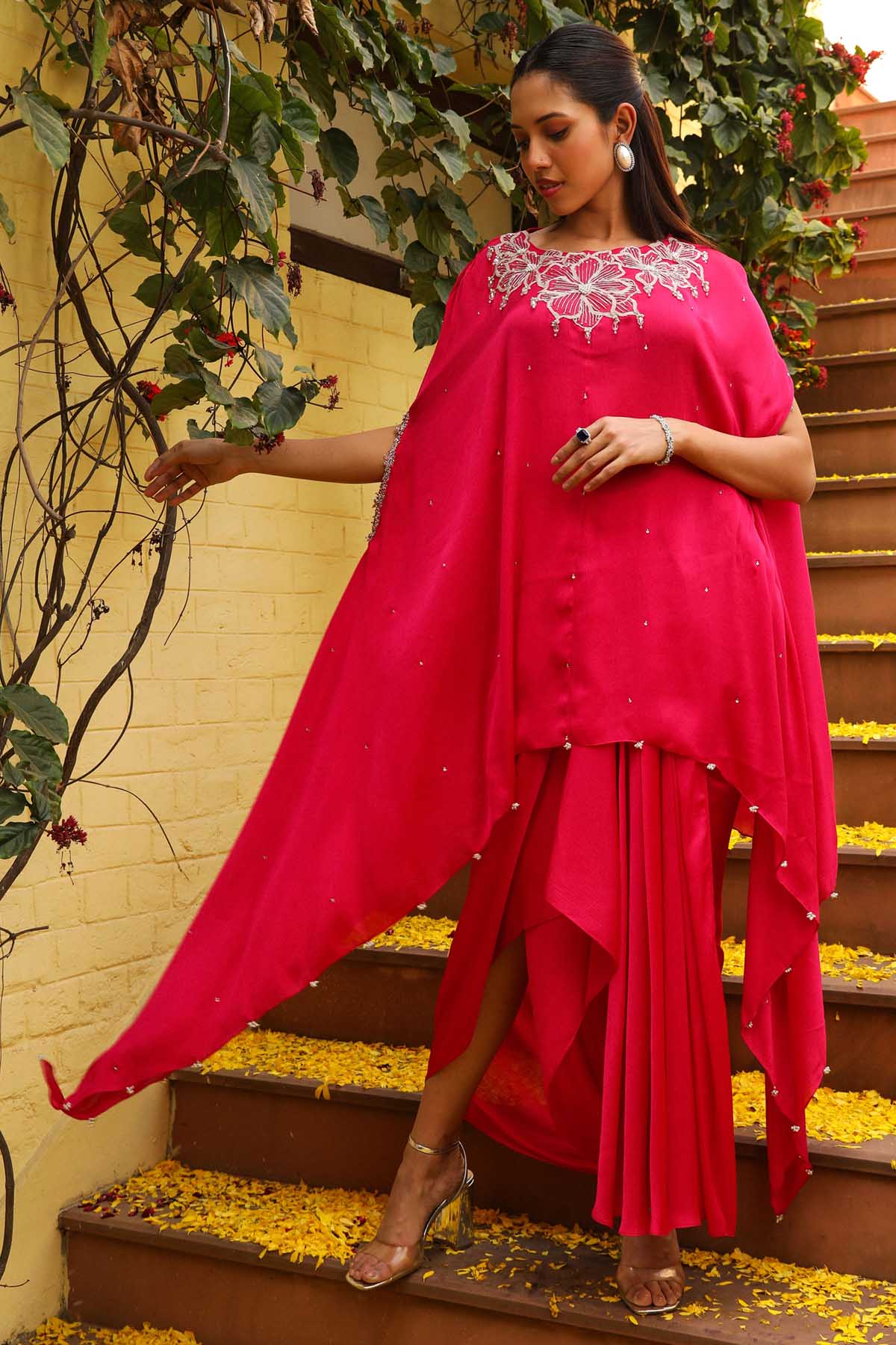 Pink Zardosi Short Kaftan Set