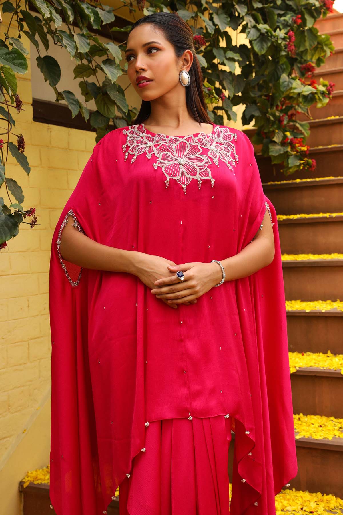 Pink Zardosi Short Kaftan Set