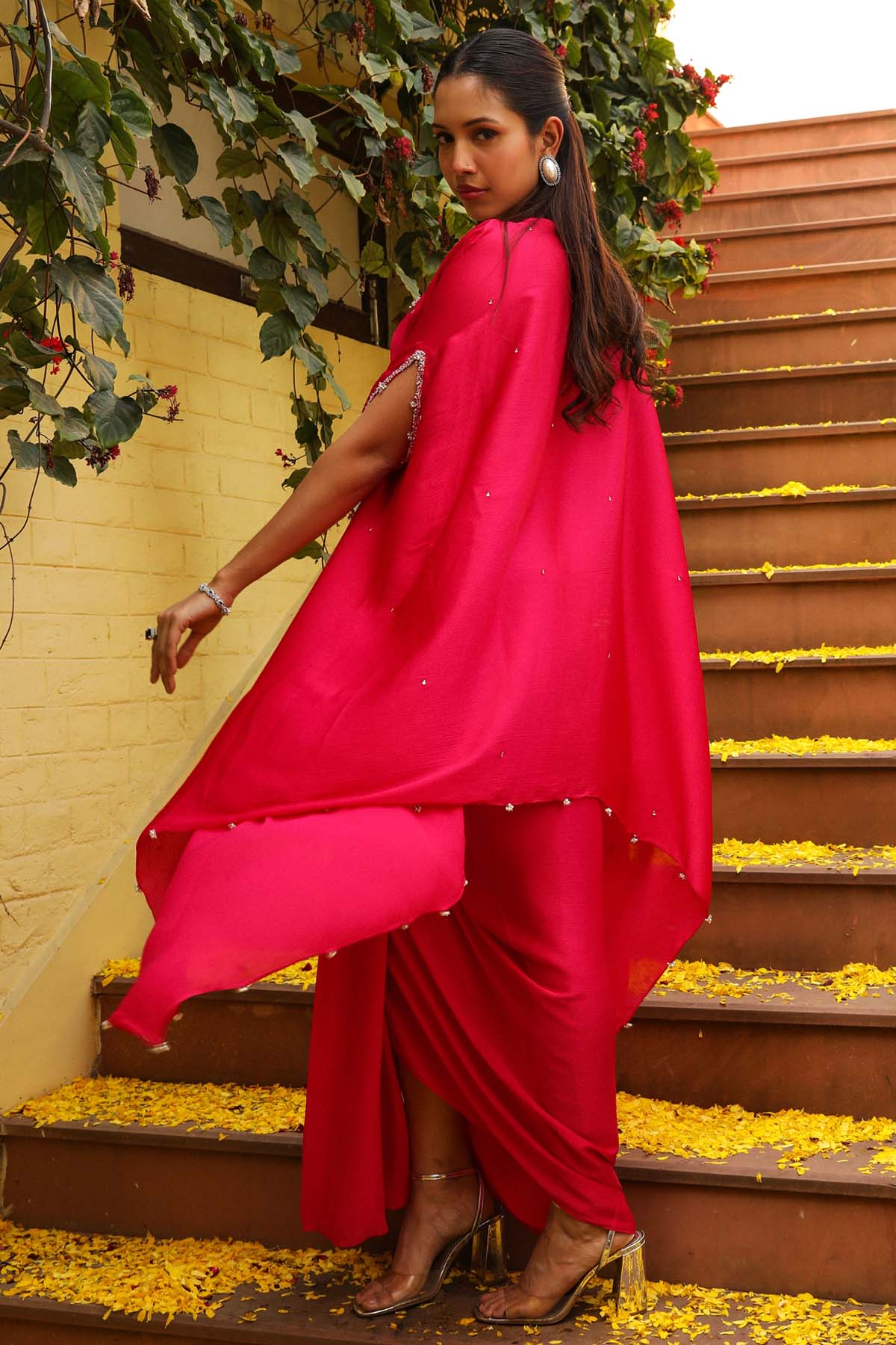 Pink Zardosi Short Kaftan Set