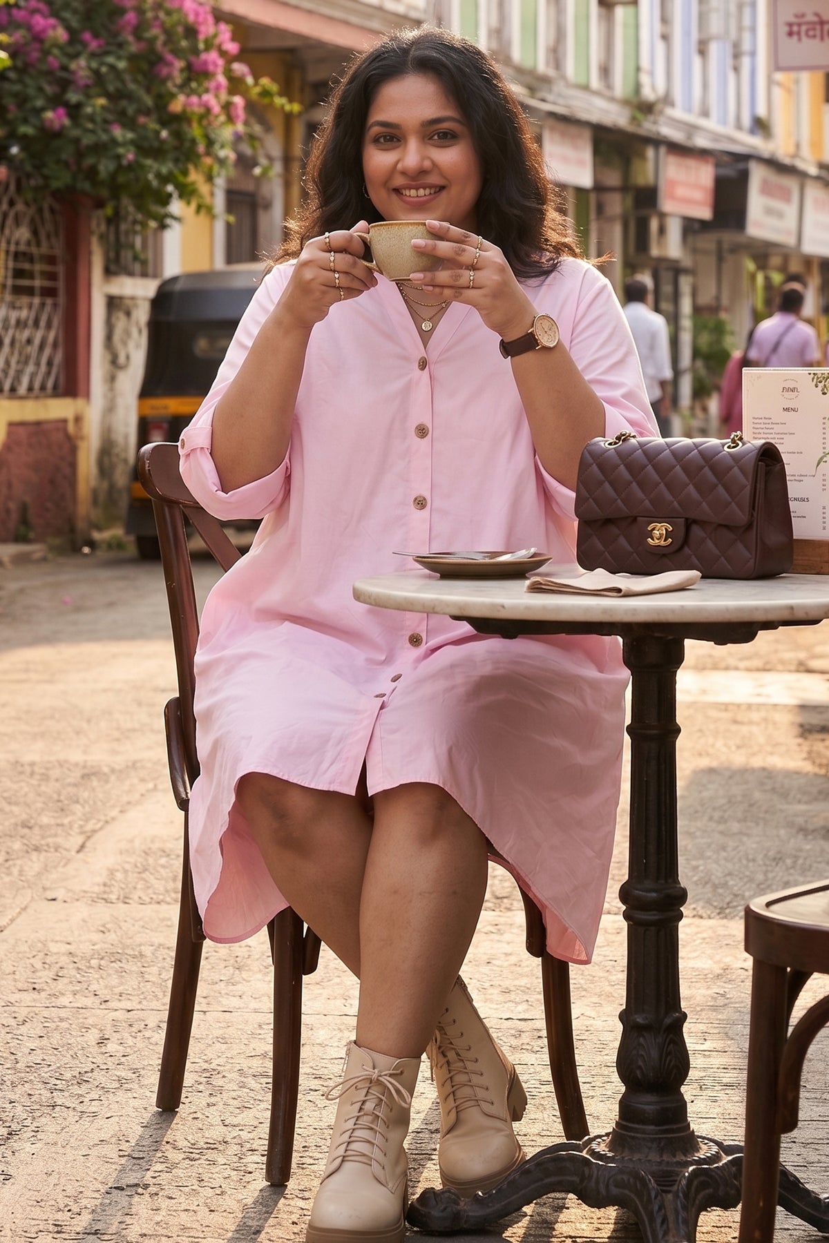 Pink 100% Cotton High Low Dress