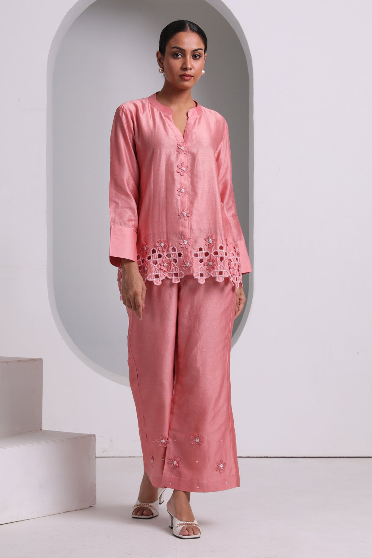 Pink 3D Applique Work Co-ord Set