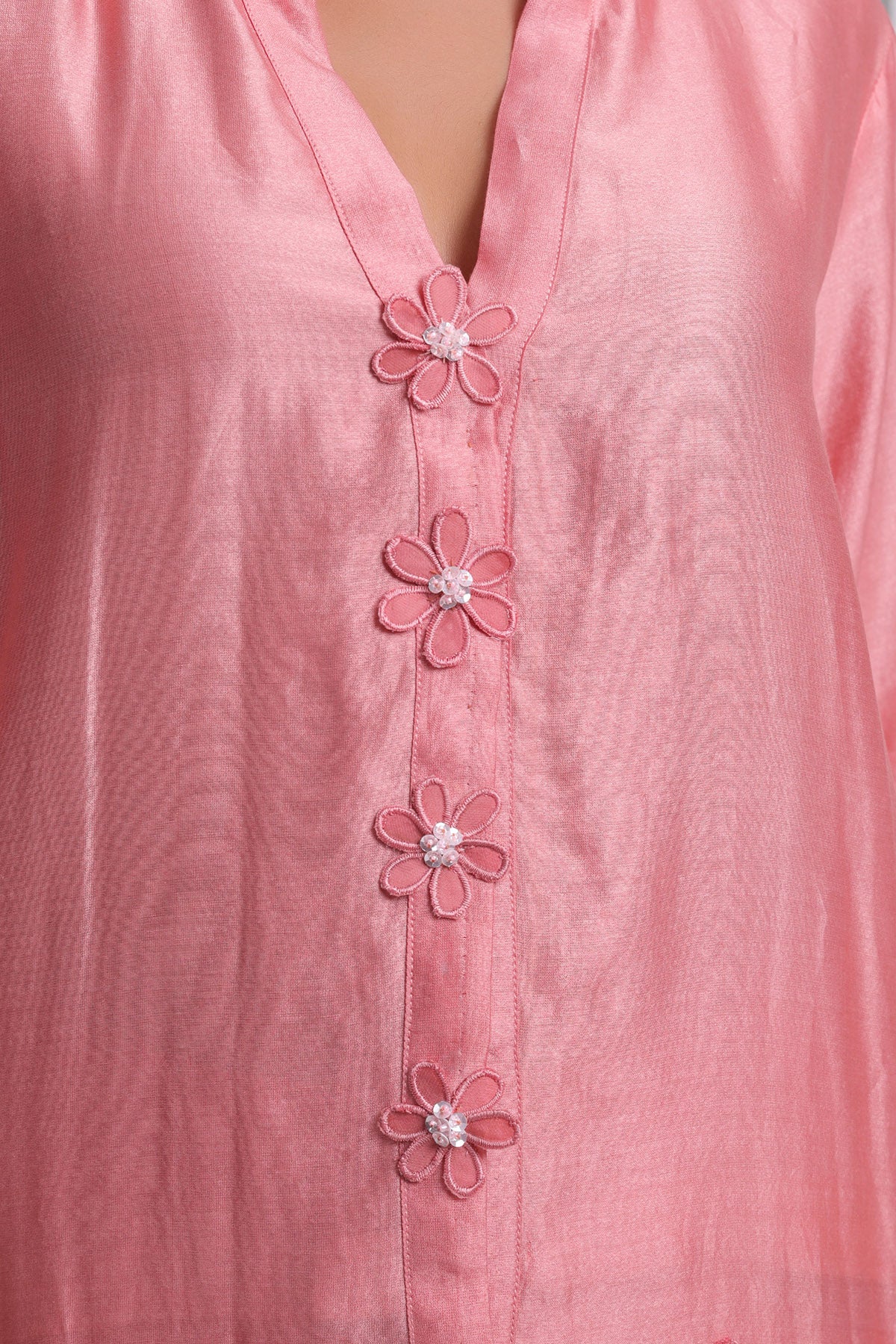 Pink 3D Applique Work Co-ord Set