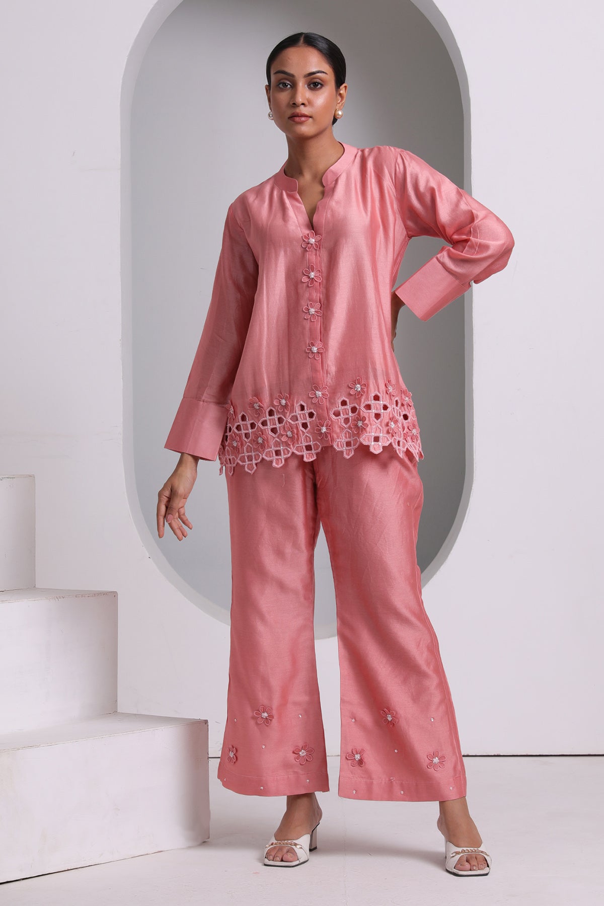 Pink 3D Applique Work Co-ord Set