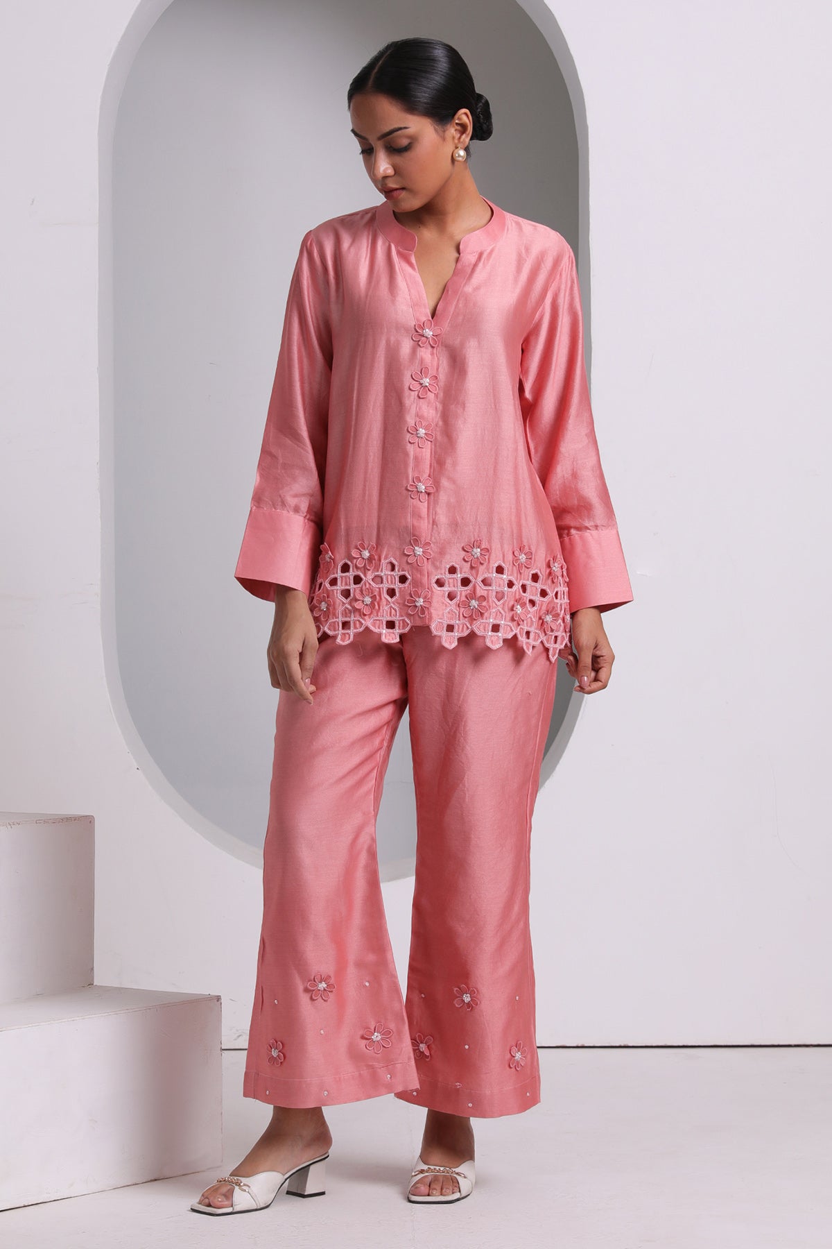 Pink 3D Applique Work Co-ord Set