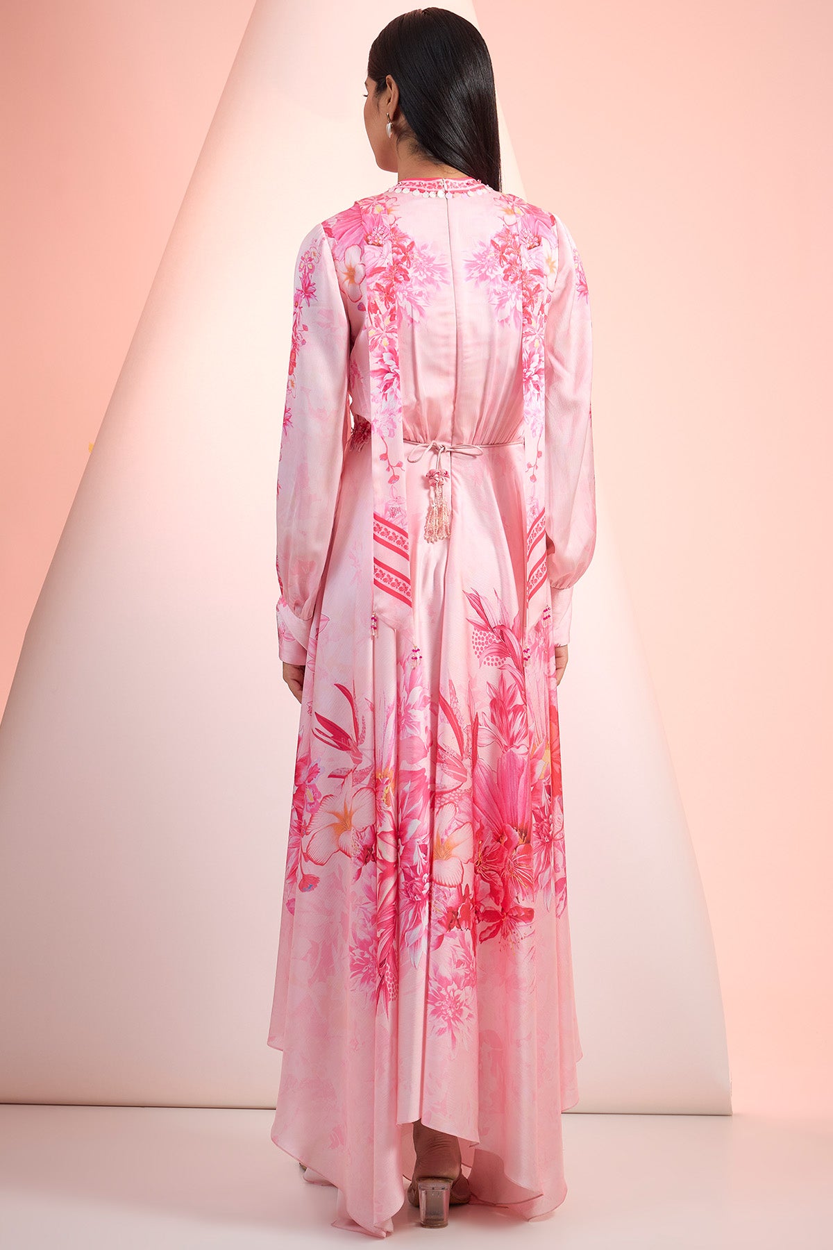 Pink 3D Embroidered Flared Dress