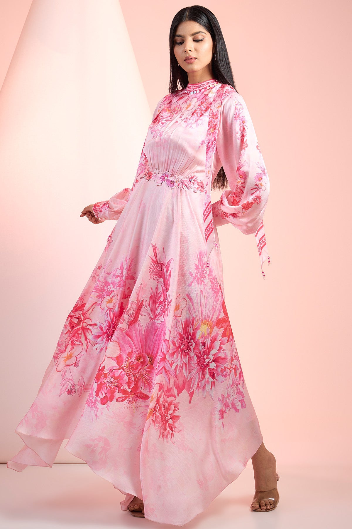 Buy Pink 3D Embroidered Flared Dress by Mandira Wirk for Women online at ScrollnShops