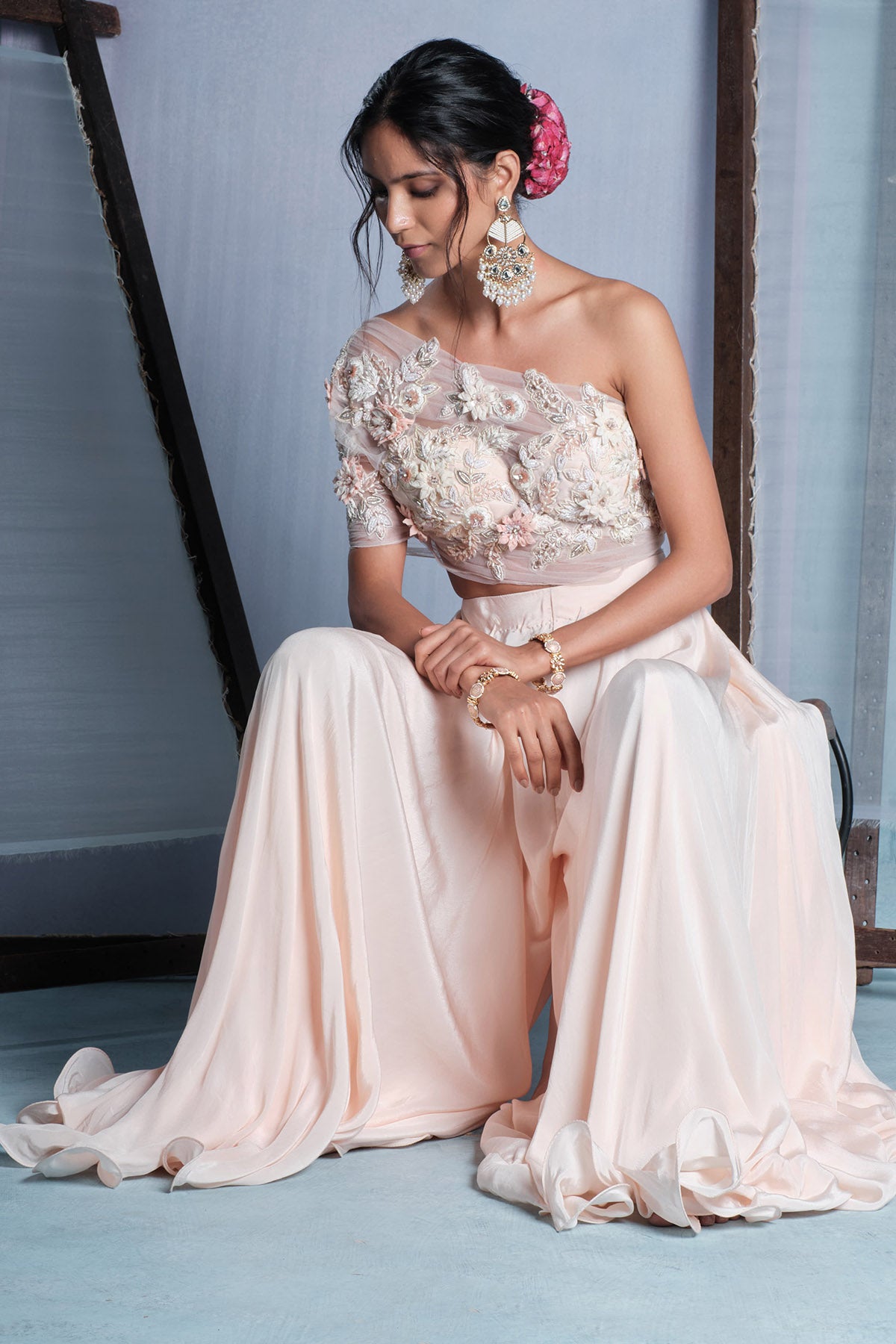 Pink 3D Embroidered Jumpsuit