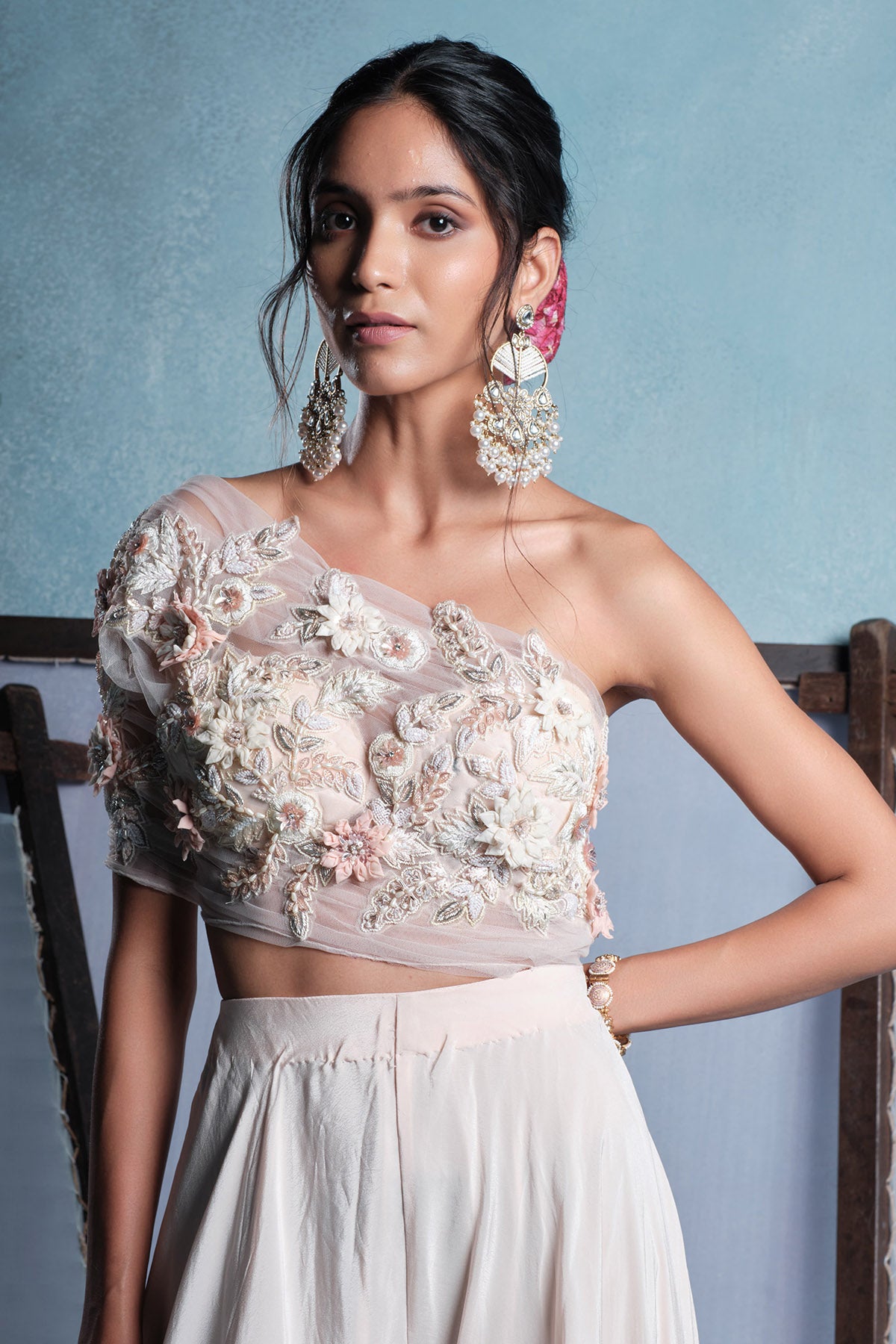 Pink 3D Embroidered Jumpsuit