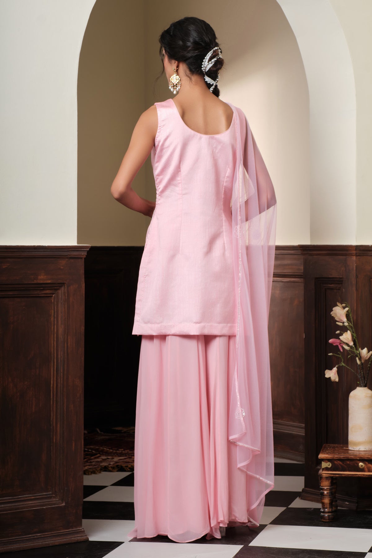 Pink 3D Floral Work Sharara Set