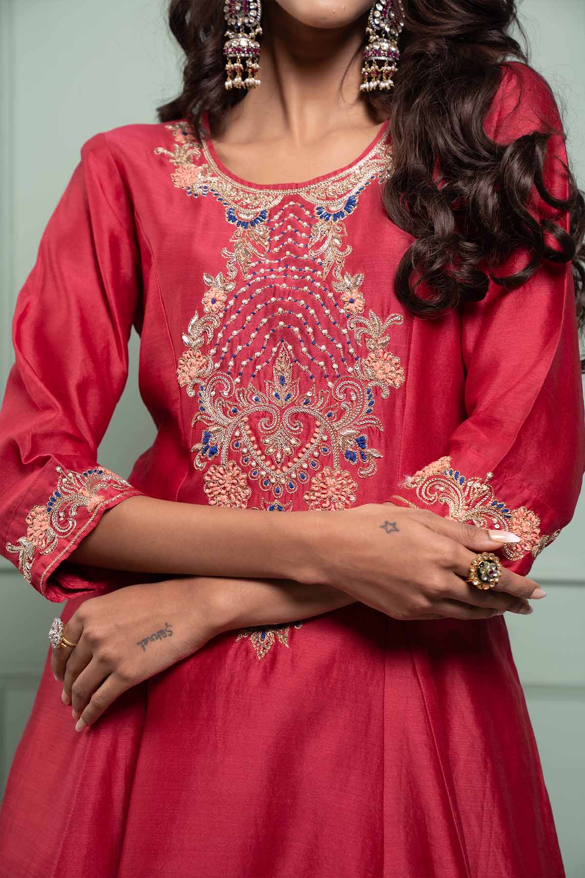 Pink A-Line Flared Kurta Set