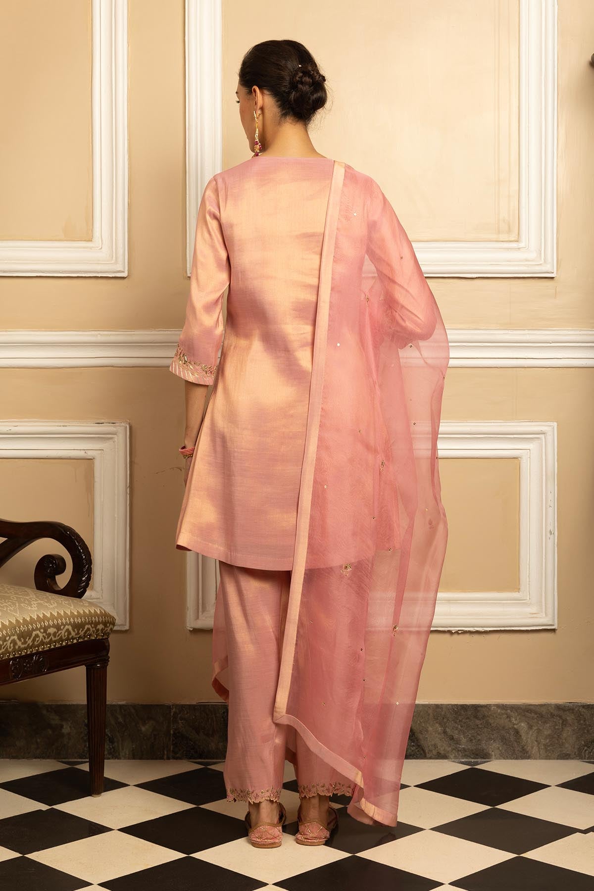 Pink A-Line Short Kurta Set