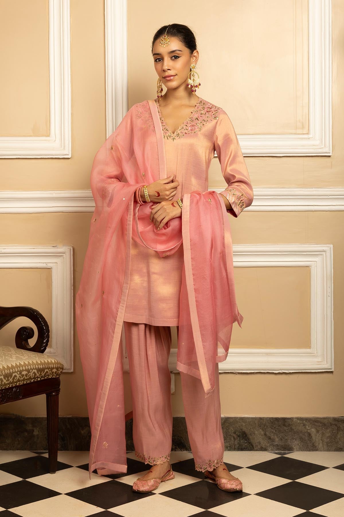 Buy Pink A-Line Short Kurta Set by Dohr India for women online at ScrollnShops