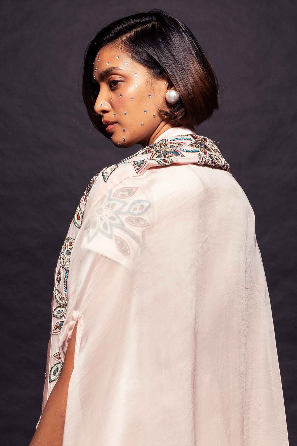 Pink Ajrakh Embellished Cape Set