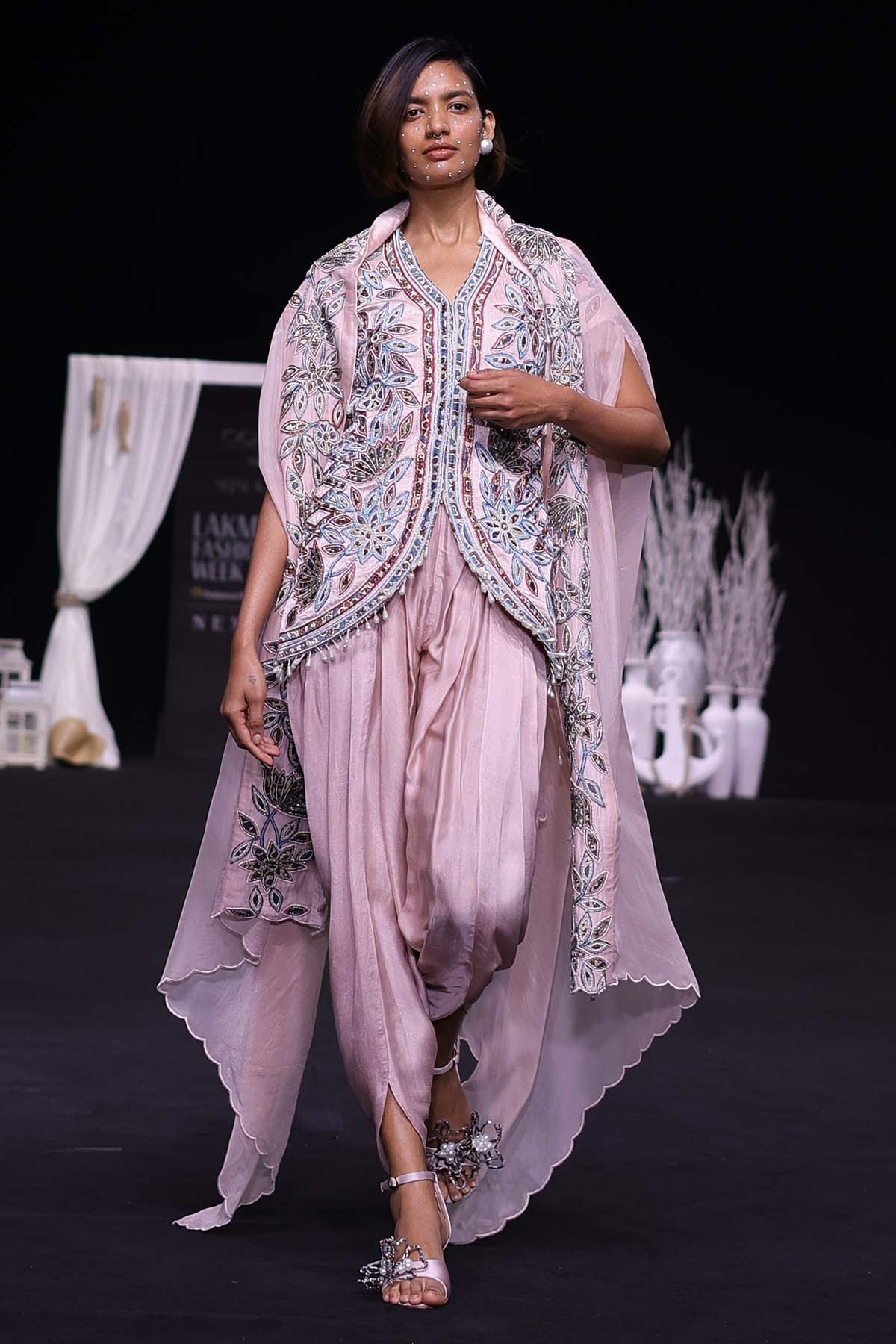 Pink Ajrakh Embellished Cape Set