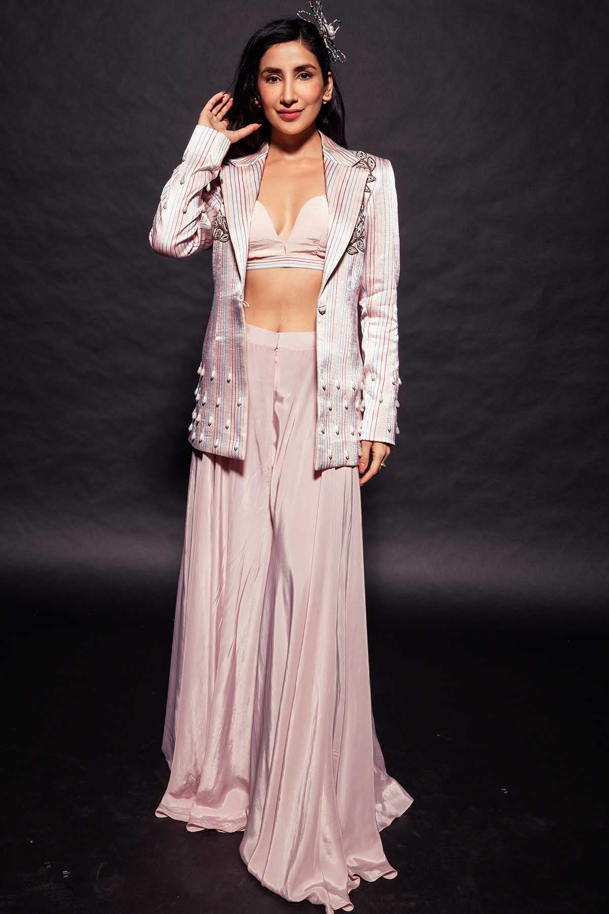 Pink Ajrakh Patchwork Jacket Set