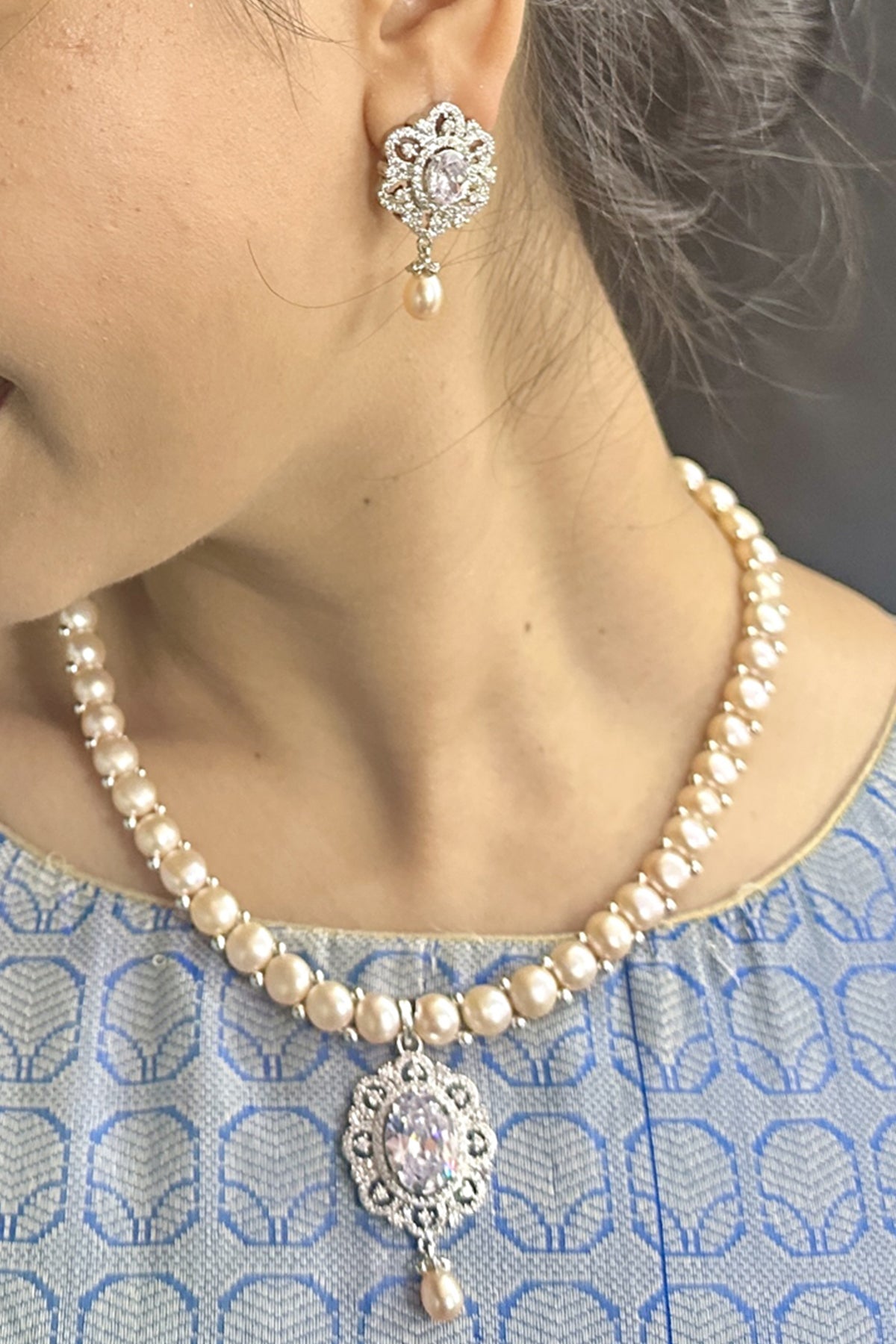 Buy Pink Alloy Cubic Necklace Set for women by J Pearls online available at scrollnshops