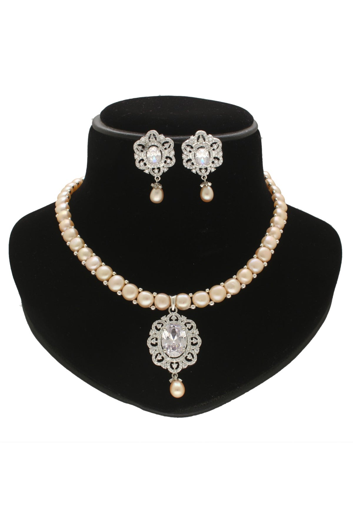 Pink Alloy Cubic Necklace Set
