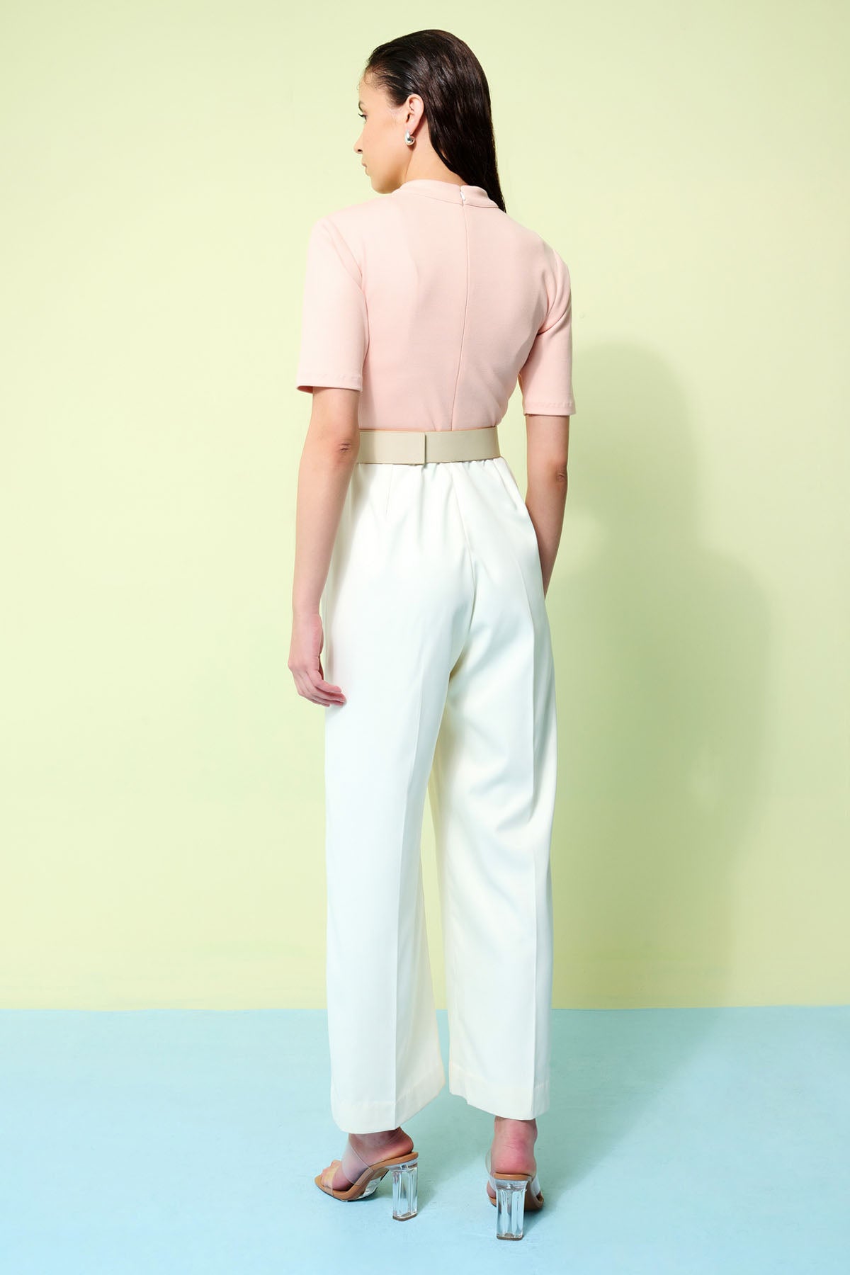 Pink And Ivory Jumpsuit & Belt