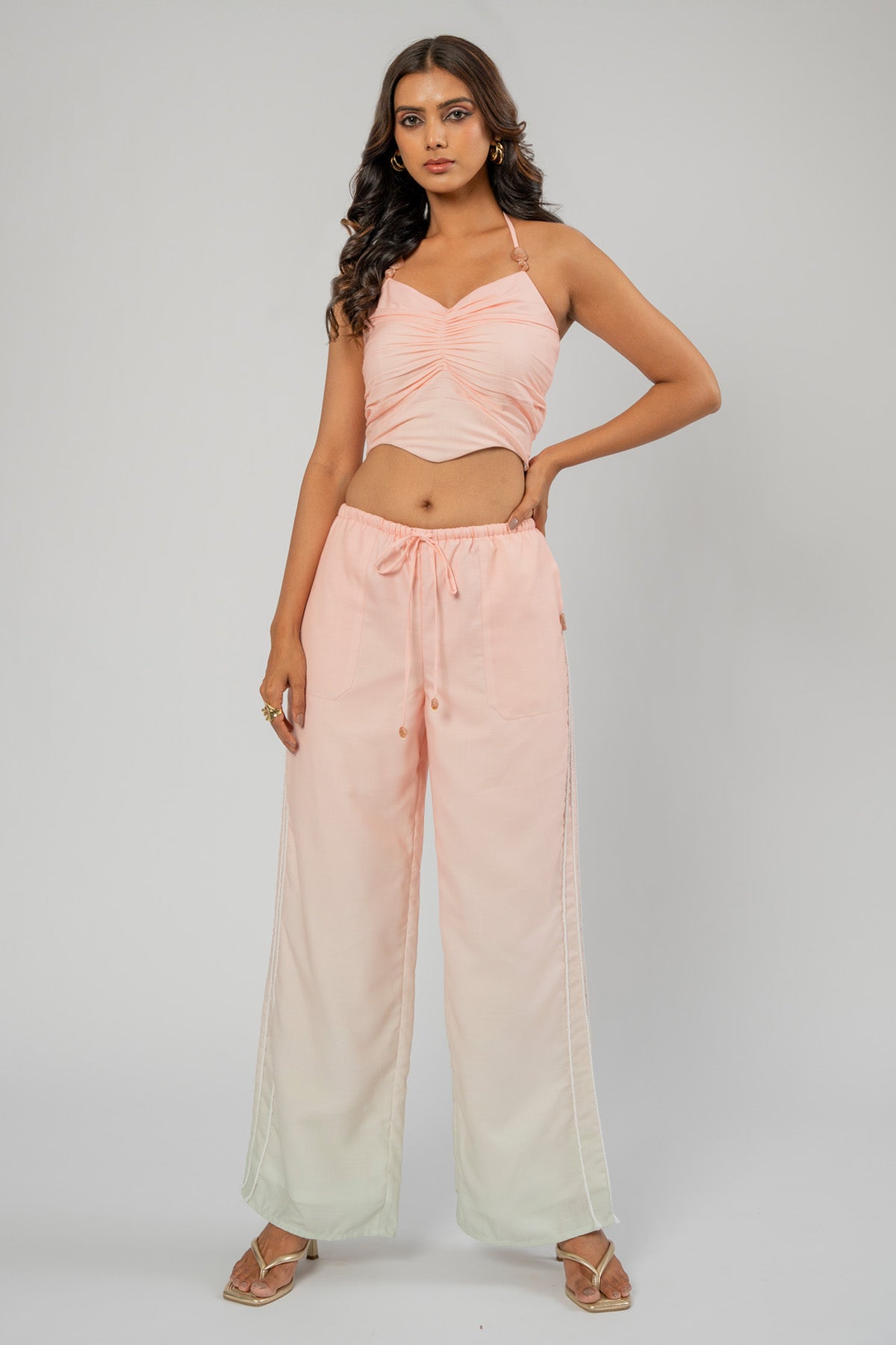 The Decem Ally Pink And Mint Linen Co-ord Set for Women online available at scrollnshops