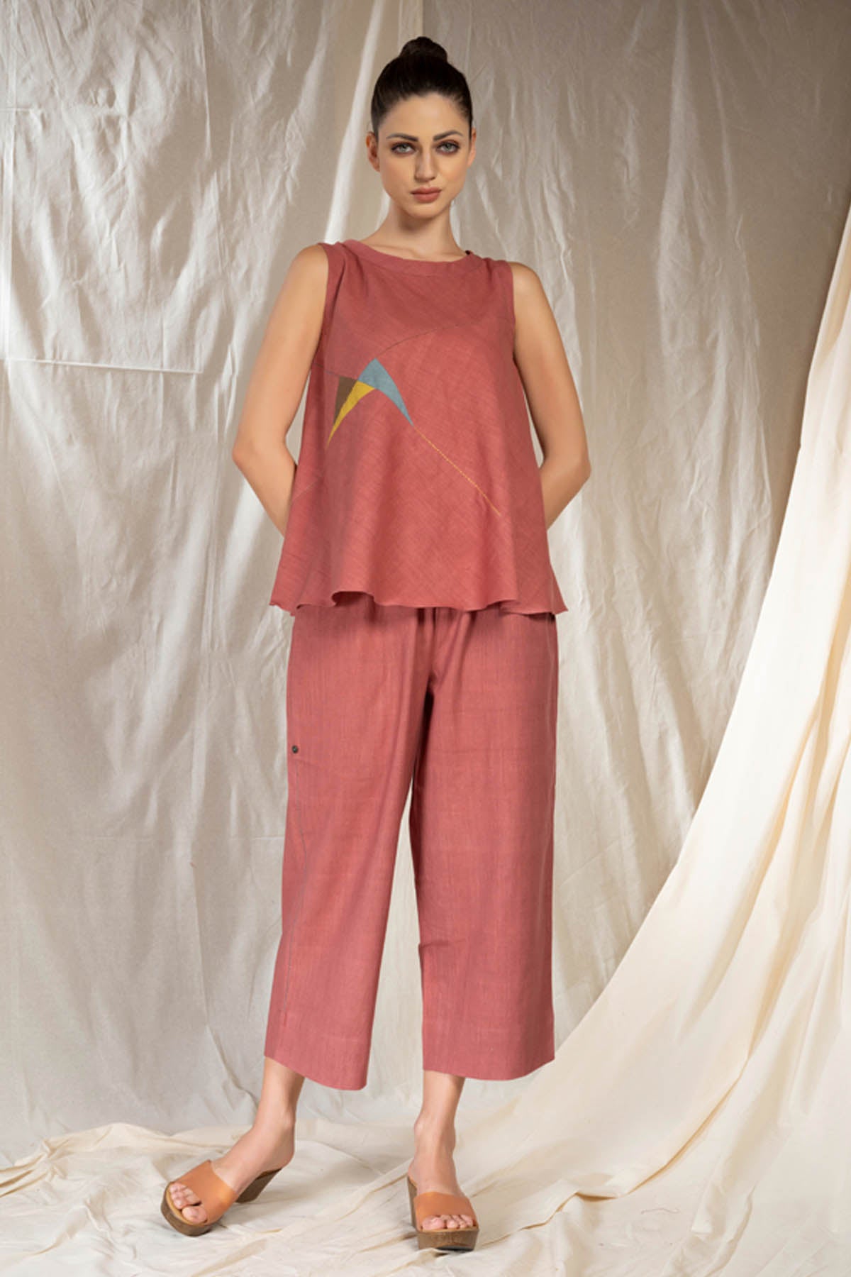 Thread Game Pink Applique Work Co-ord Set for women online at ScrollnShops