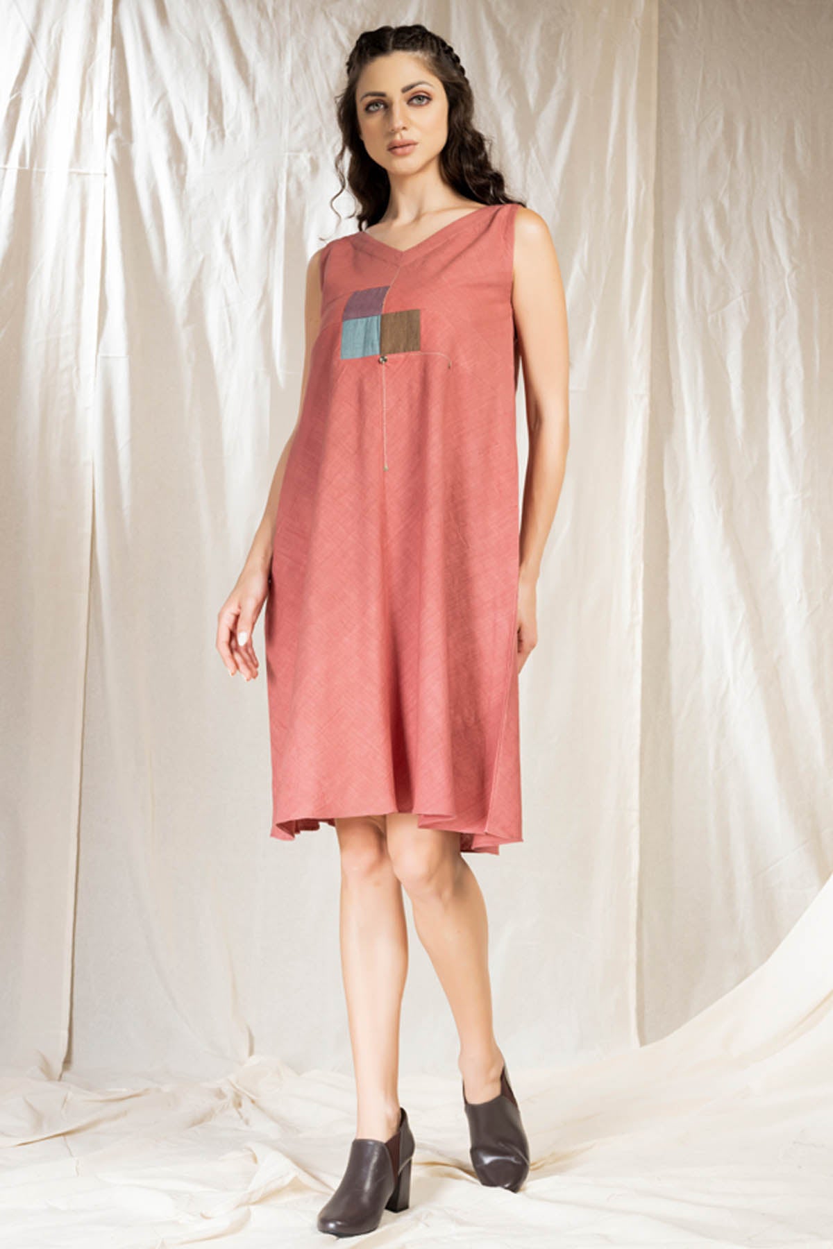 Pink Applique Work Midi Dress