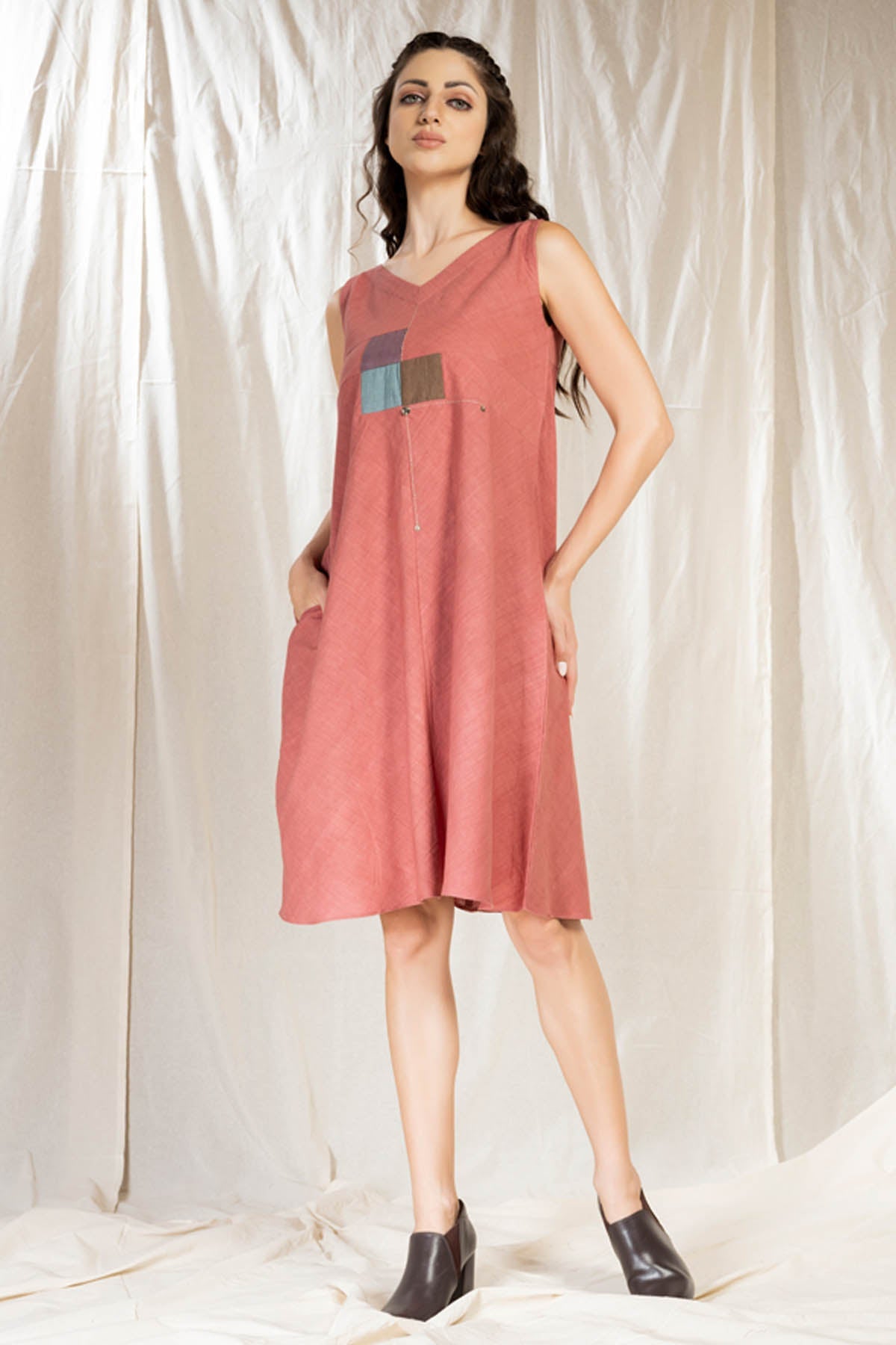 Thread Game Pink Applique Work Midi Dress for women online at ScrollnShops