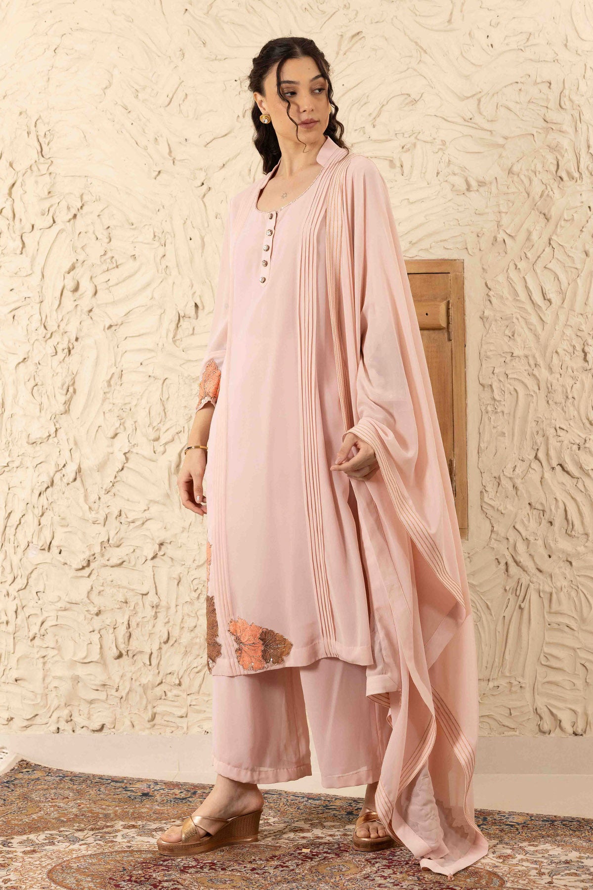 Pink Applique Work Palazzo Set