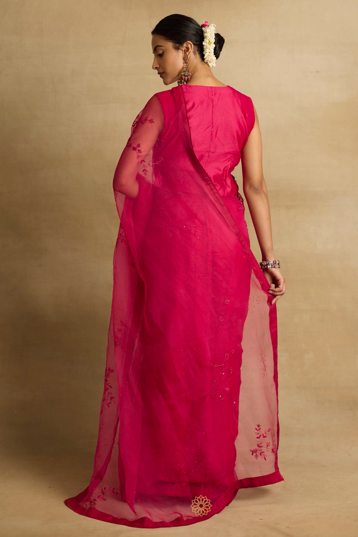 Pink Ari Embroidered Saree Set