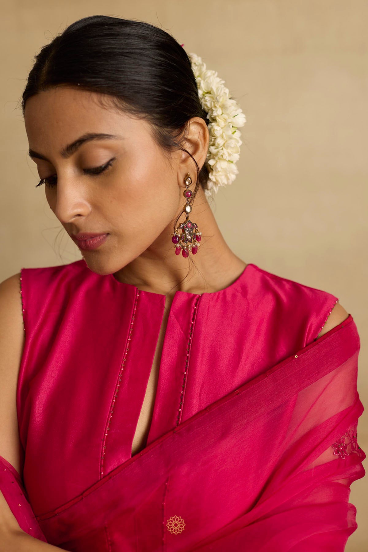 Pink Ari Embroidered Saree Set