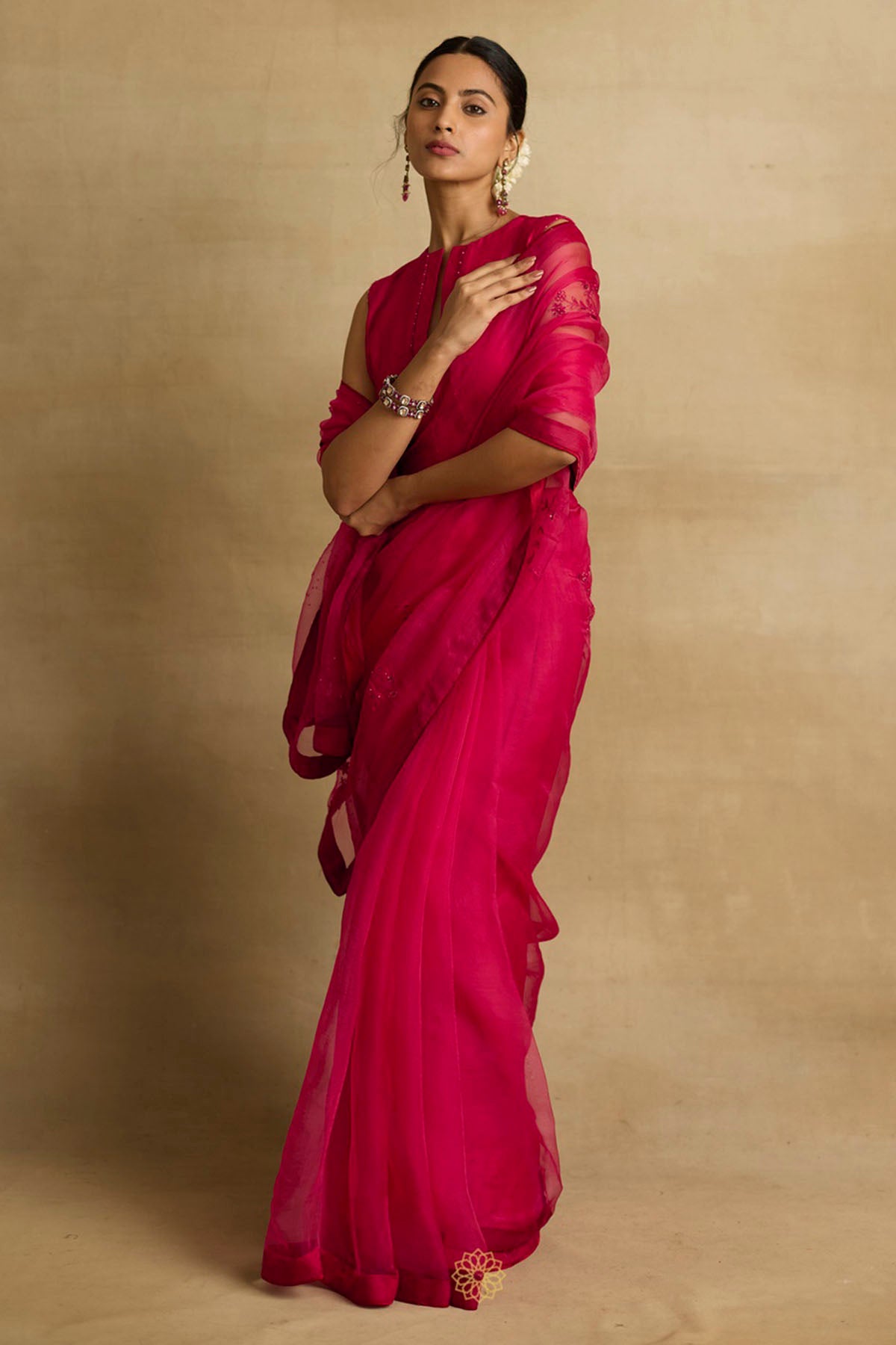 Pink Ari Embroidered Saree Set