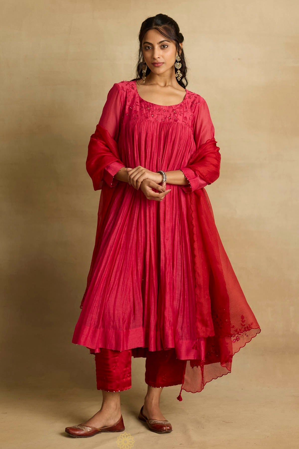 Rhua Pink Ari Zardozi Anarkali Set for women online at ScrollnShops