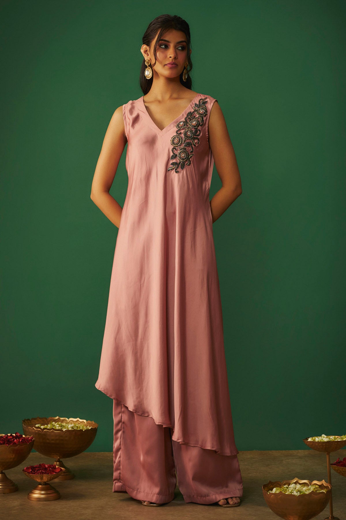 Pink Asymmetric Kurta & Pants