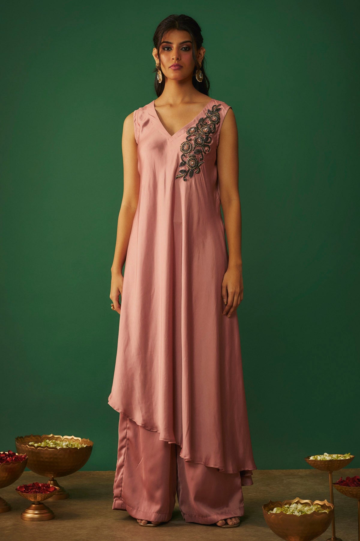 Mehak Murpana Pink Asymmetric Kurta & Pants for Women Online at ScrollnShops