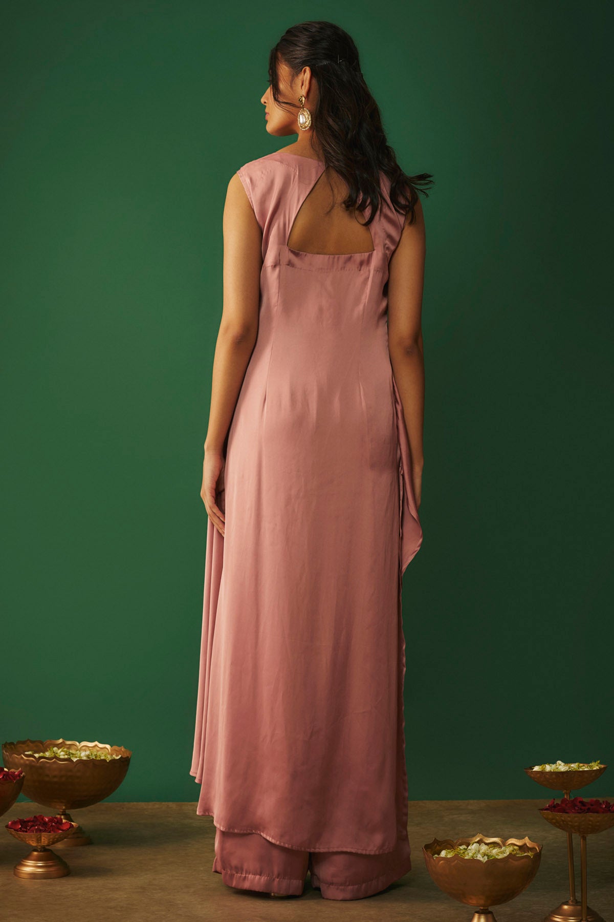 Pink Asymmetric Kurta & Pants