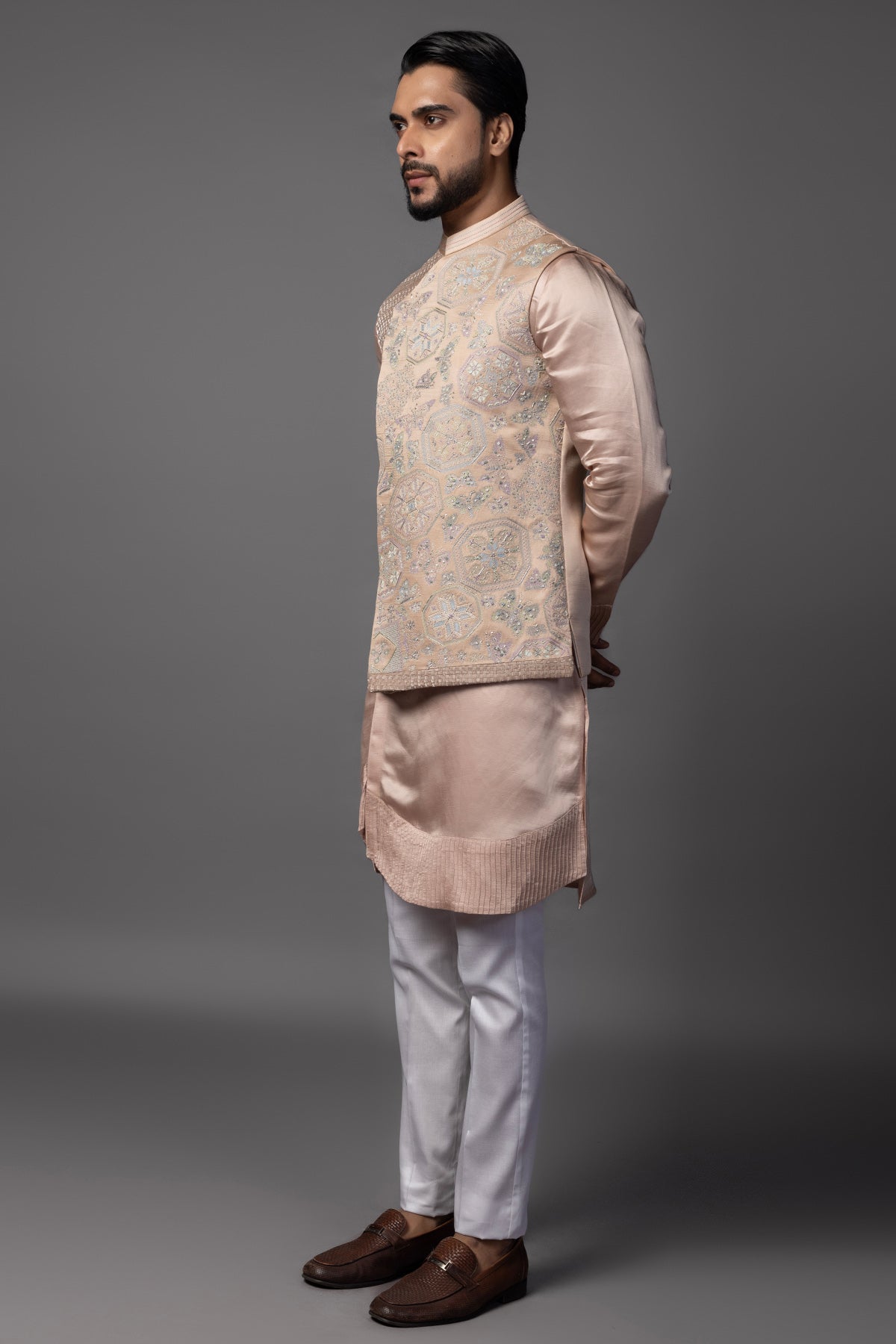 Pink Asymmetric Work Kurta Set