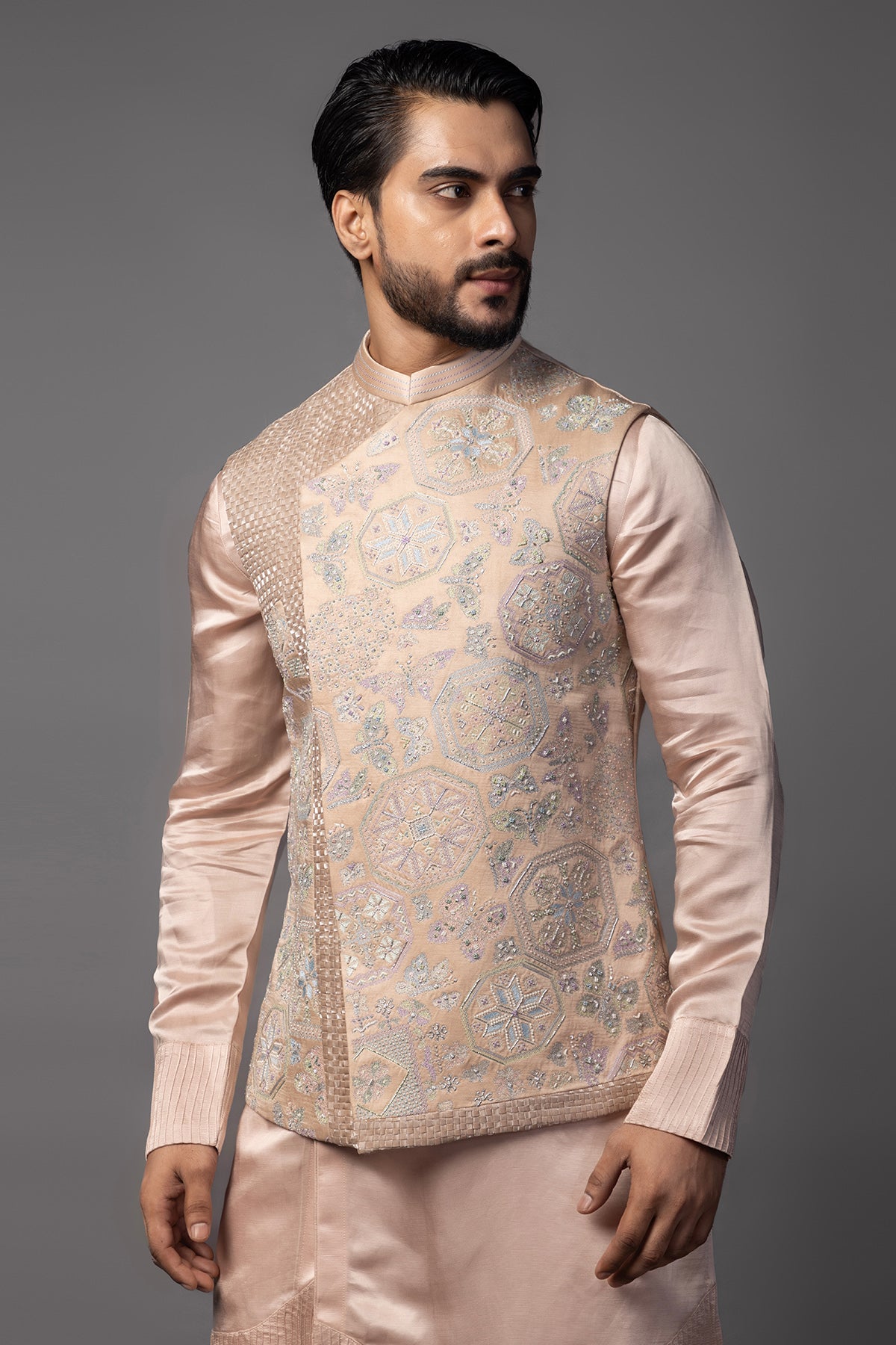 Pink Asymmetric Work Kurta Set