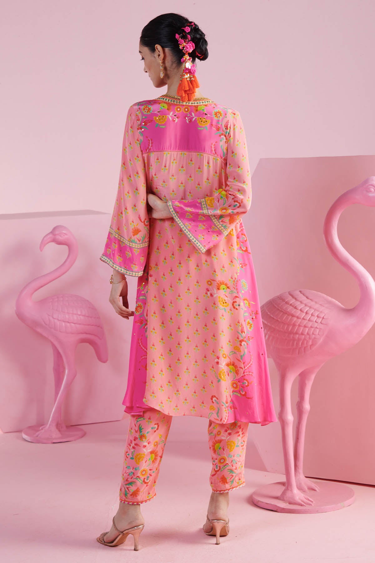 Pink Asymmetrical Kurta & Pants