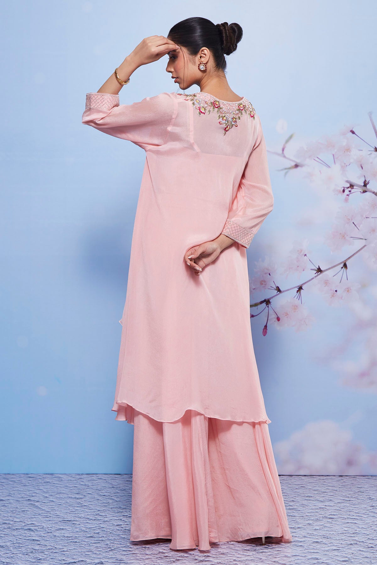 Pink Asymmetrical Kurta Set