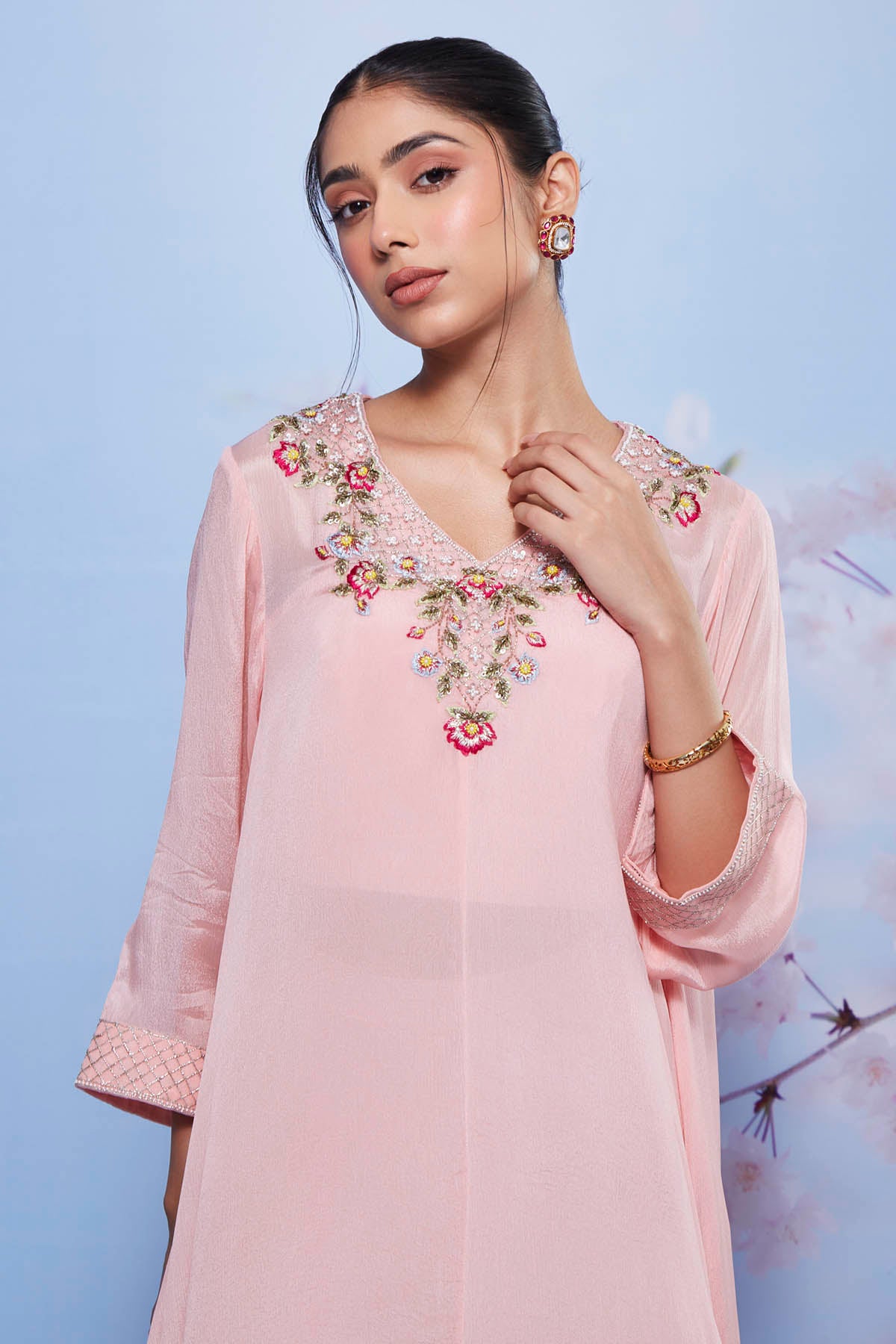 Pink Asymmetrical Kurta Set