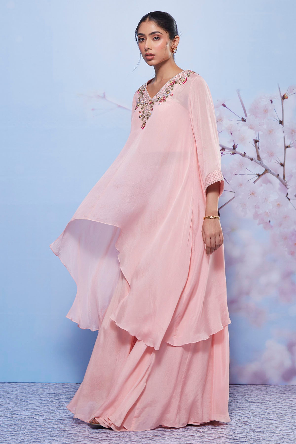 Pink Asymmetrical Kurta Set