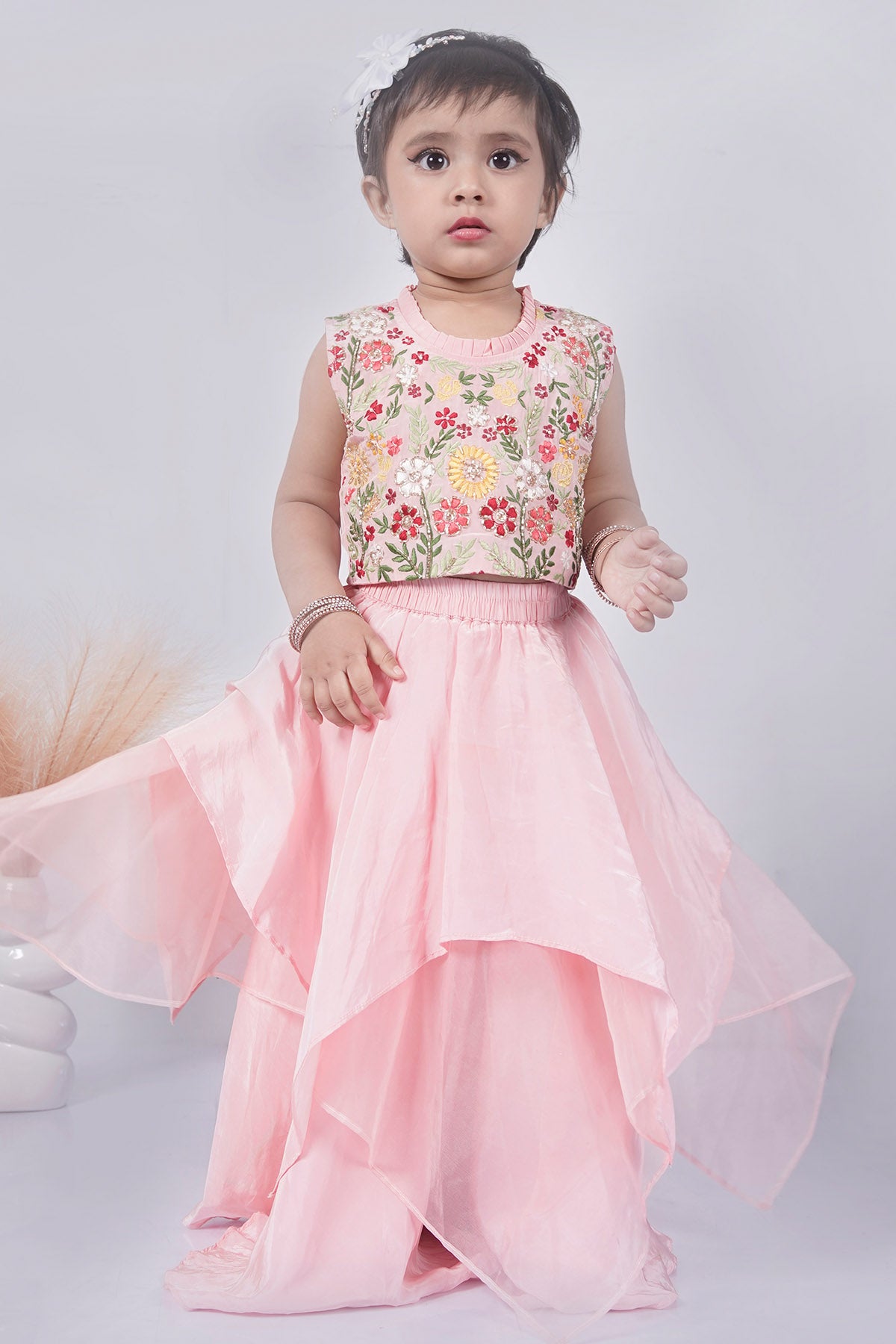 Pink Asymmetrical Lehenga Set
