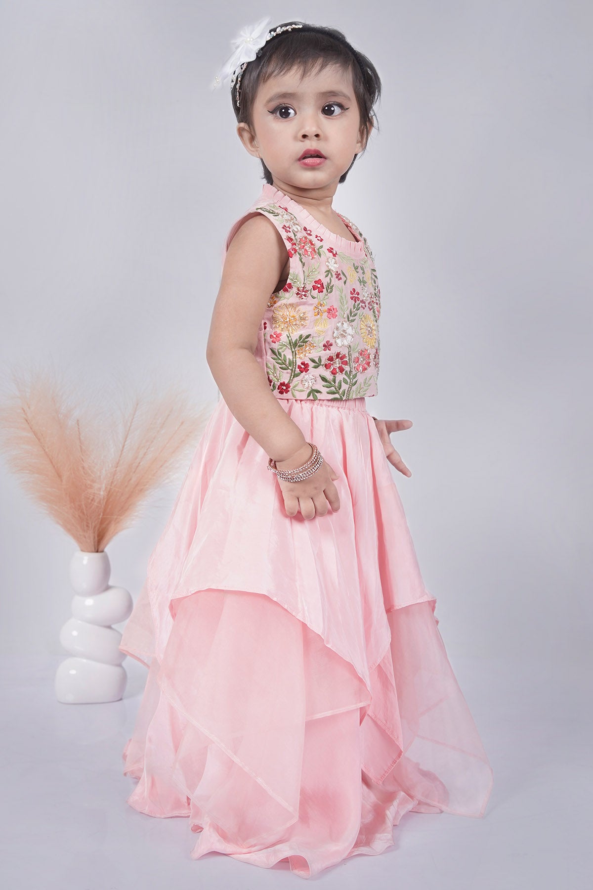 Pink Asymmetrical Lehenga Set