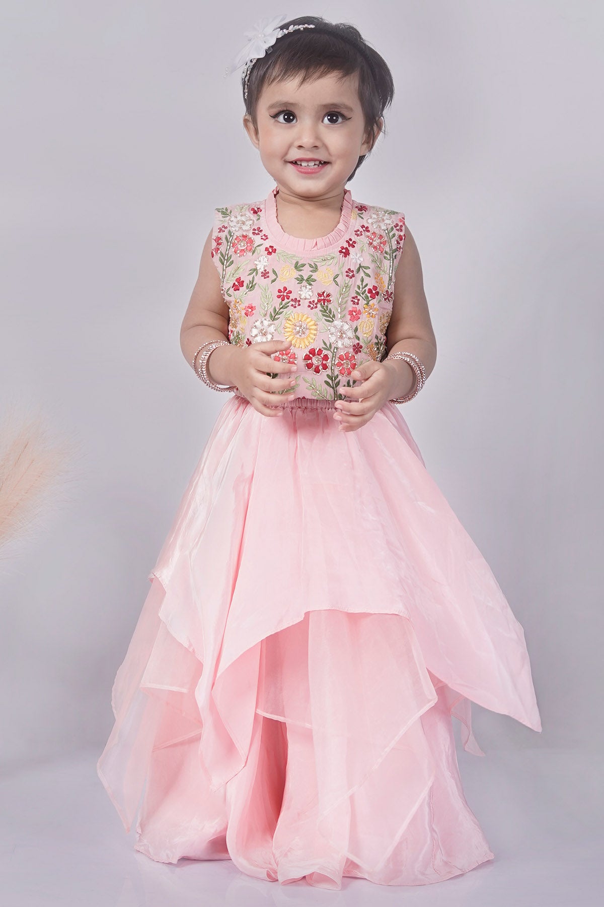 Pink Asymmetrical Lehenga Set