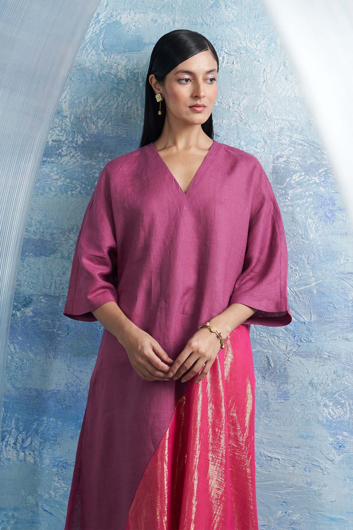 Pink Asymmetrical Long Kurta Set