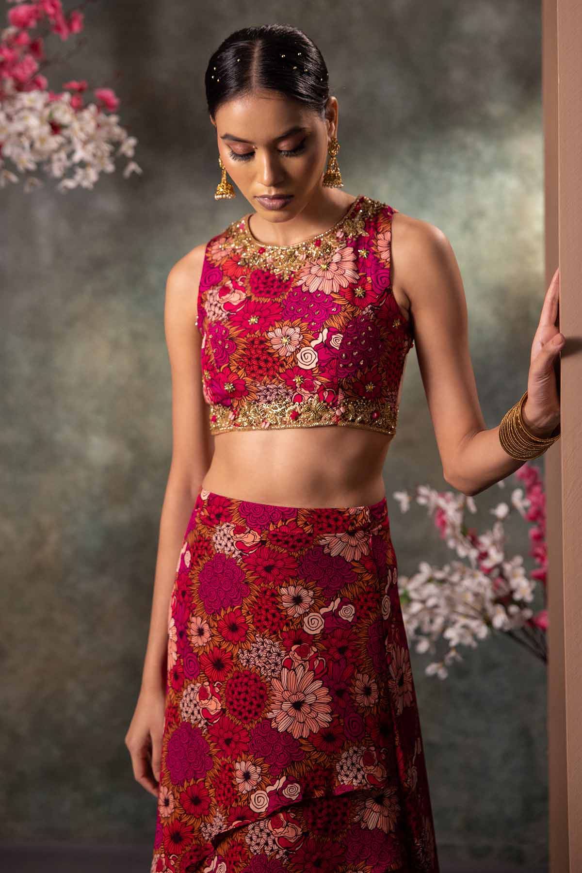 Pink Asymmetrical Skirt Set